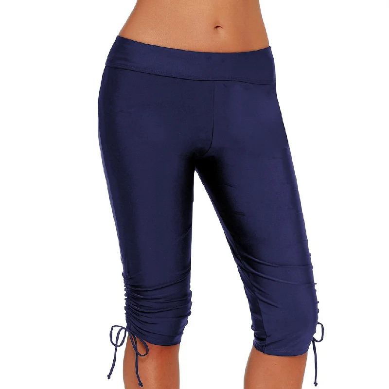 Women's Swim Capri Pants w/liner, Ruched Sides Drawstring Long Shorts Sexy Monokini Swimsuit Women's Swim Capri Pants w/liner, Ruched Sides Drawstring Long Shorts Sexy Monokini Swimsuit