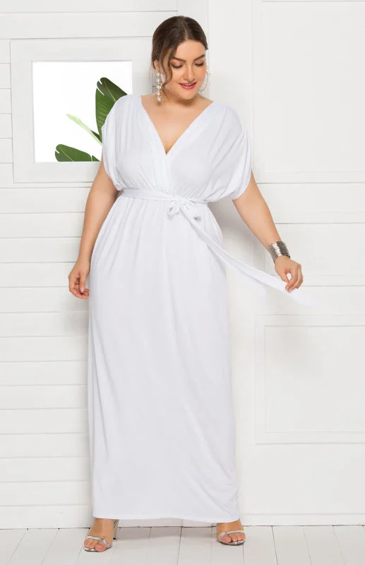 Blue Zone Planet |  Sienna's Deep V Solid Plus Size Maxi Dress Chic Sleeveless Maxi Dress