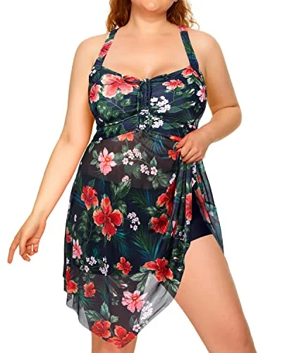 Stylish Tummy Control Swimsuits Halter Ruched One Piece Swimwear for Women Full Coverage Swimsuit