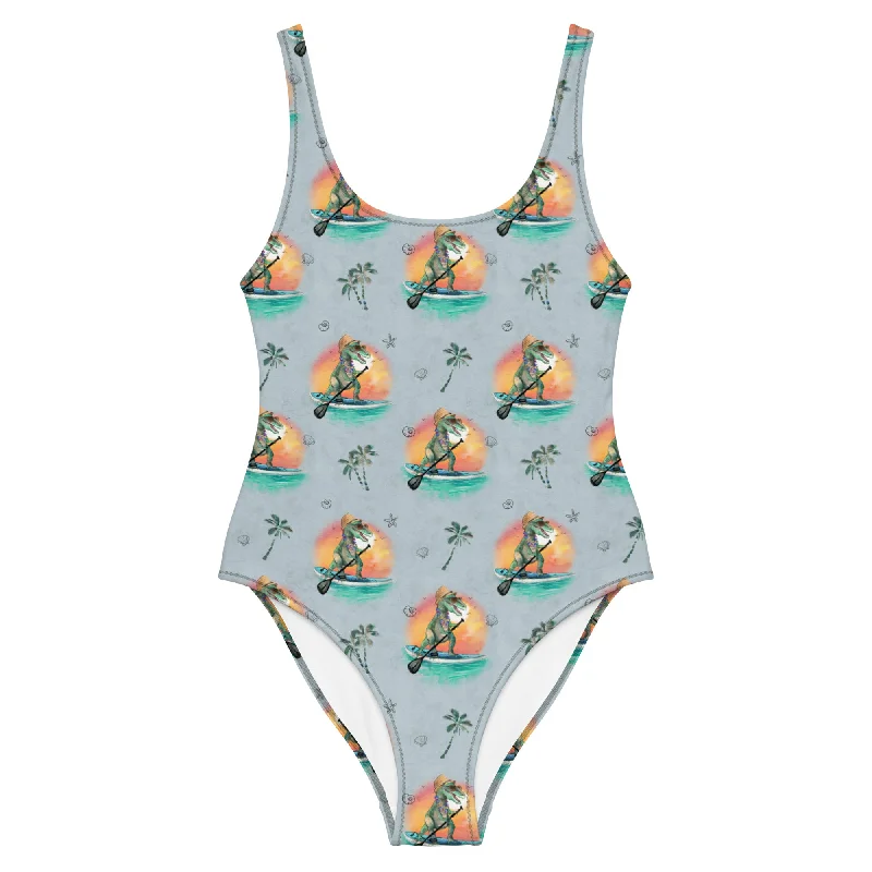 SUP Rex - Women's Dinosaur One-Piece Swimsuit Flirty Ruffle Swimsuit