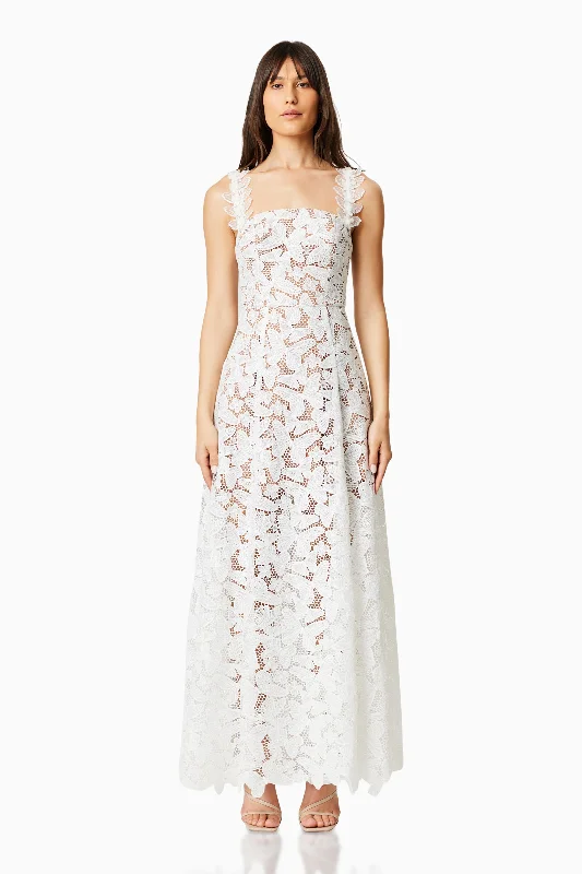 Symi Lace Maxi Dress In White Stylish Off-Shoulder Maxi Dress