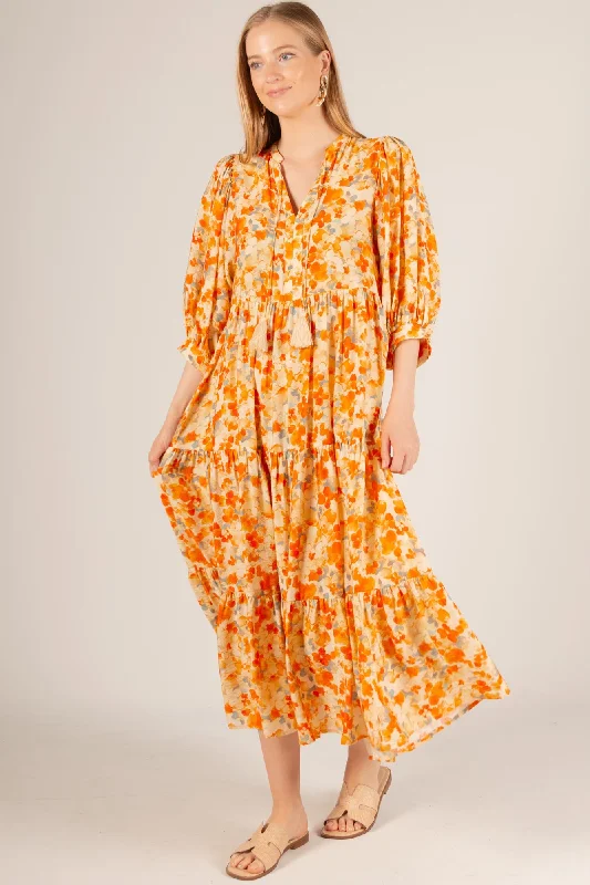 Tangerine Watercolor Maxi Dress Trendy Maxi Dress with Belt