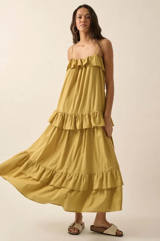 Through the Valley Tiered Ruffle Maxi Dress Trendy V-Neck Maxi Dress