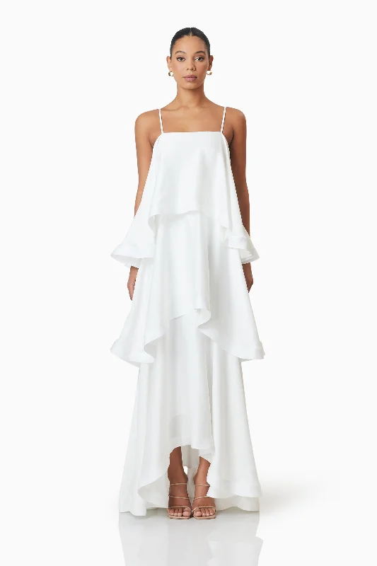 Tilly Tiered Maxi Dress in White Elegant Boho Maxi Dress