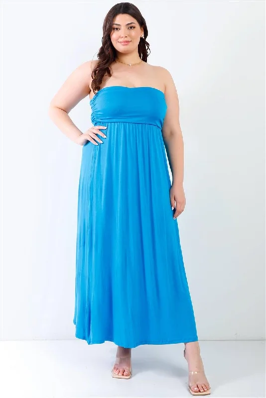 "mermaid" Plus Blue Sleeveless Maxi Dress Trendy Maxi Dress with Belt