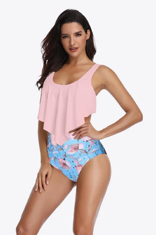 Ruffled Two-Piece Swimsuit Tie-Back Swimwear