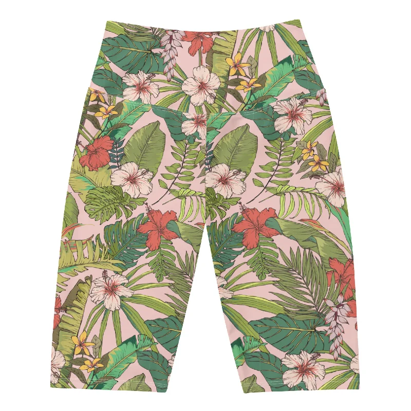 UPF 50 Women's 9" Inseam Plus Size Swim Shorts, Vintage Tropical Floral High-Waist Bikini Set UPF 50 Women's 9" Inseam Plus Size Swim Shorts, Vintage Tropical Floral High-Waist Bikini Set