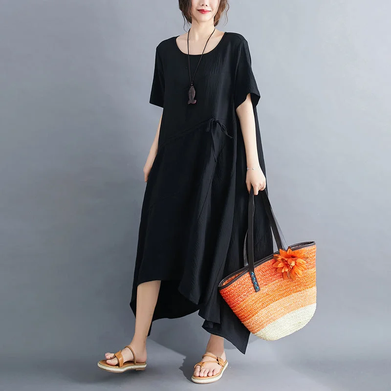 Vintage Irregular Linen Plus Sizes Long Maxi Dresses Stylish Pleated A-Line Maxi Dress