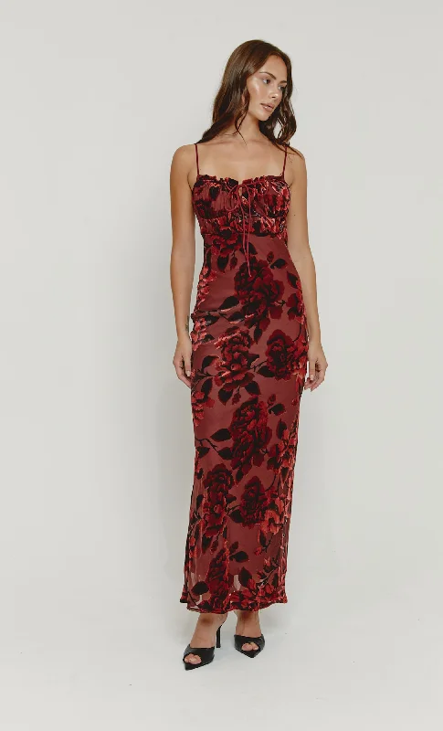 Wine Cup Detail Devore Maxi Dress Comfortable Plunging Neckline Maxi Dress