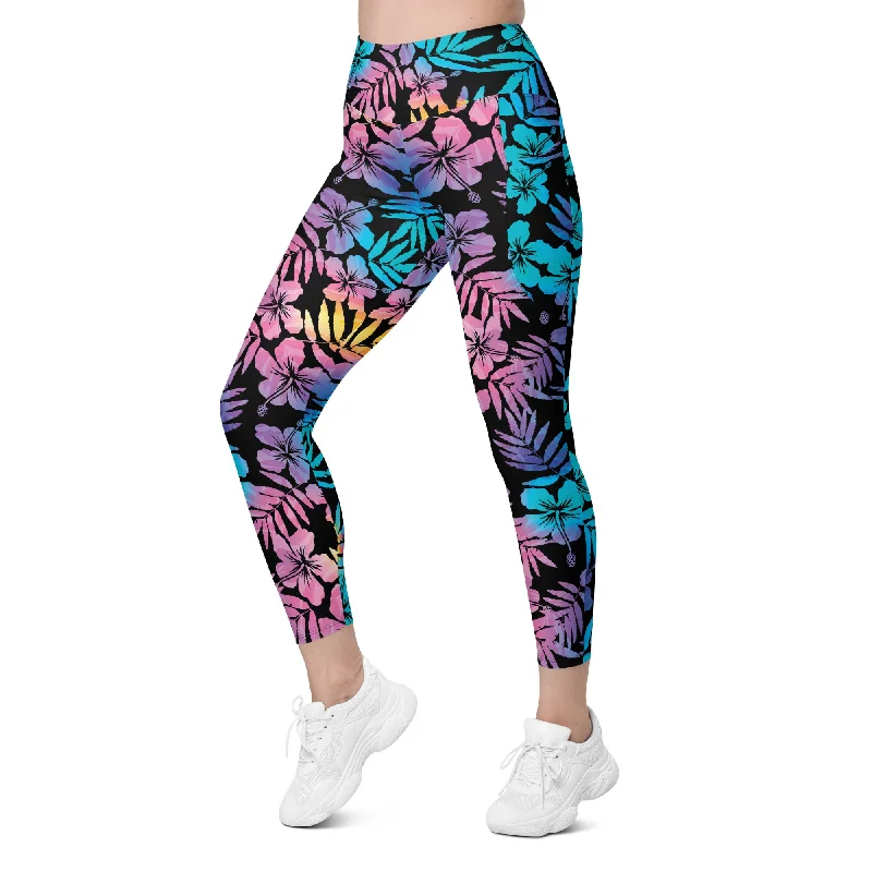 Women's 7/8 length Swim Leggings, Paddle Board Swimming Pants, Pockets Hawaiian Hibiscus Beachy Ruffle Bikini Women's 7/8 length Swim Leggings, Paddle Board Swimming Pants, Pockets Hawaiian Hibiscus Beachy Ruffle Bikini