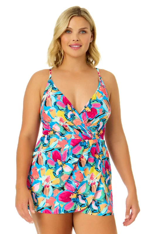 Women's Amalfi Floral Swim Dress With Skirted Bottom Swimsuit with Skirt