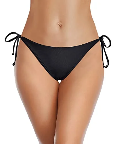 Full Coverage Bikini Bottom Tie Side Swimsuit Bottom Low Rise Bathing Suit Bottom-Black Elegant Ruffled Bikini