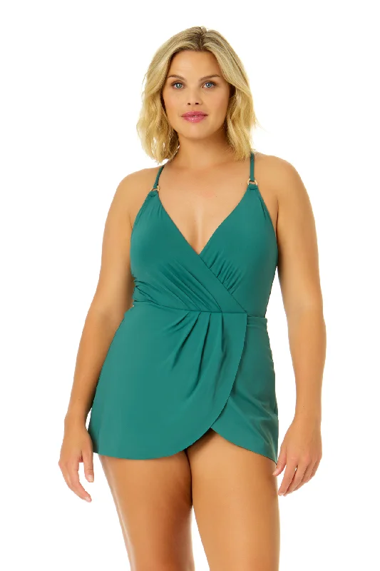 Women's Live In Color Swim Dress With Skirted Bottom Quick-Dry Swimsuit