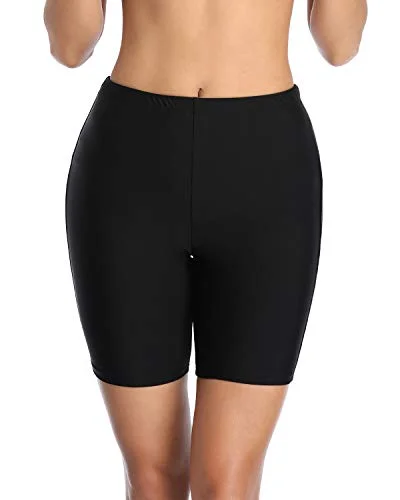 Women's Boy Shorts Swimsuit Long Board Shorts-Black Strappy Back Bikini