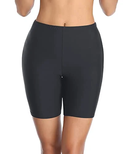 Women's High Waisted Tummy Control Swim Shorts-Grey Vintage Swimwear Look