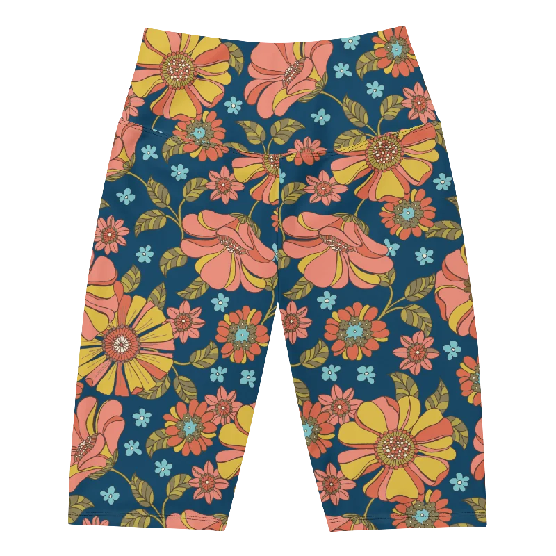 Women's Plus Size 9" Quick Dry Elastic Waist Modest Swim Shorts, 70s Retro Floral Bold Swimsuit Design Women's Plus Size 9" Quick Dry Elastic Waist Modest Swim Shorts, 70s Retro Floral Bold Swimsuit Design