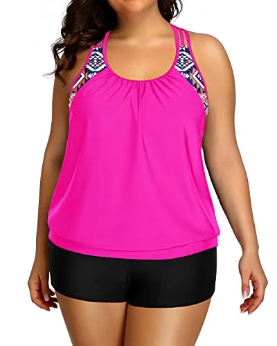 Plus Size Swimsuit With Tummy Control Effect And Loose Fit-Neon Pink Stylish Beachwear Set