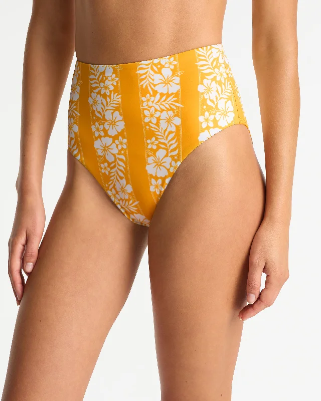 Womens - Swim Bottom - Evergreen High Waist Swim Pant - Hibiscus Stripe Daffodil Mesh Swimsuit Top Womens - Swim Bottom - Evergreen High Waist Swim Pant - Hibiscus Stripe Daffodil Mesh Swimsuit Top