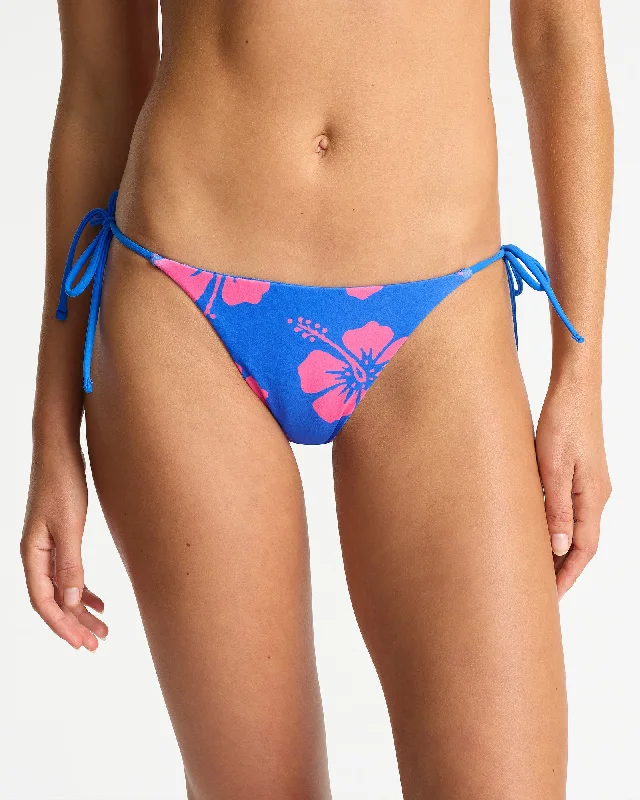 Womens - Swim Bottom - Reversible Poseidon Tie Side Swim Pant - Hibiscus Duo - Blue Pink Sleek Mesh Bikini