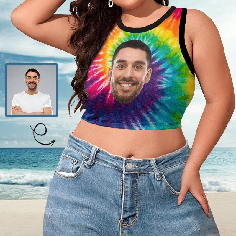 Women's Tops with Custom Face Print Tie Dye High Neck Crop Top Swimsuits Bustier for Her Deep-V Swimsuit Design Women's Tops with Custom Face Print Tie Dye High Neck Crop Top Swimsuits Bustier for Her Deep-V Swimsuit Design