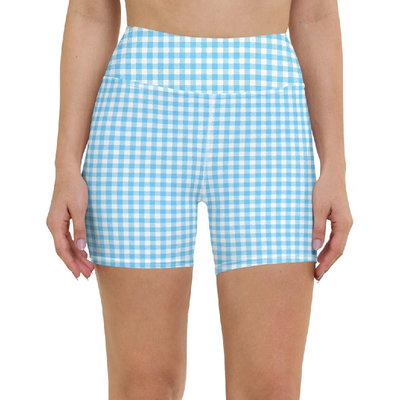 Women's UPF 50 Blue Gingham 5" Bike Style Swim Shorts Classic Monokini Design