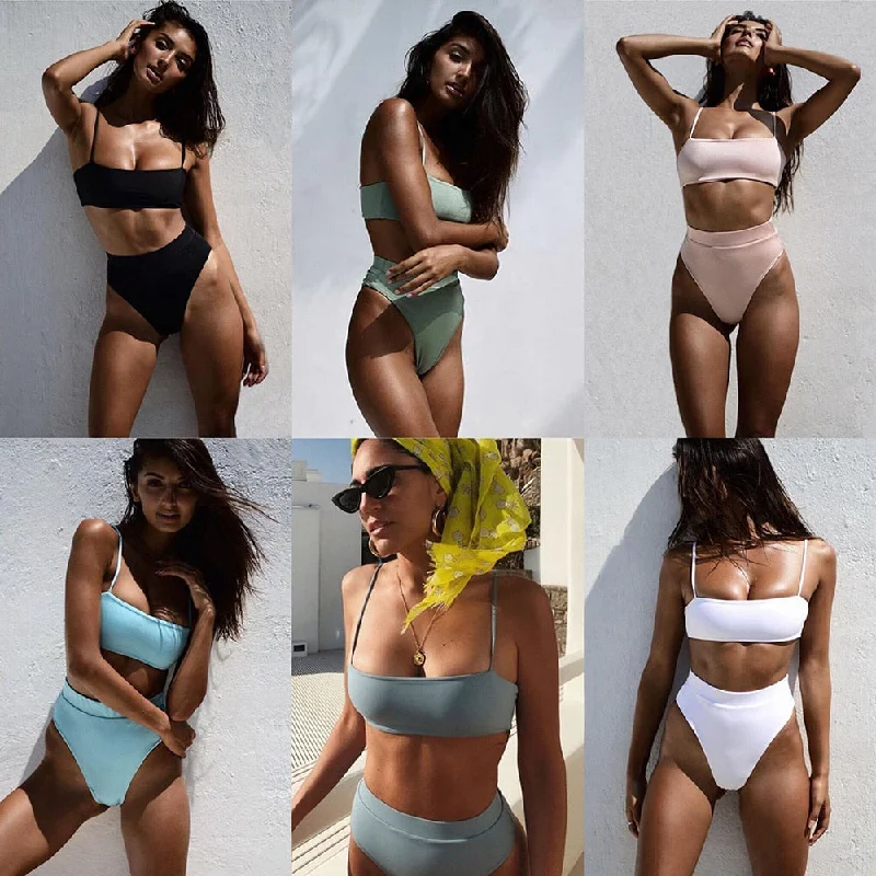 ZTVitality Sexy Bikinis Solid Push Up Bikini 2020 Hot Sale Padded Bra Straps High Waist Swimsuit Female Swimwear Women Biquini Elegant Swimsuit Bottoms