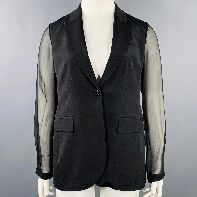 ELIE TAHARI Size 10 Black Polyester Single Button Jacket Blazer Jacket Blazer Coat