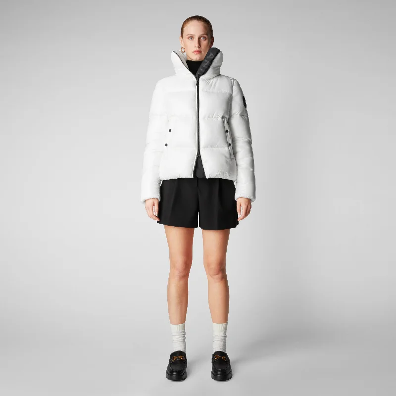 Women's Isla Puffer Jacket in Off White Wool Jacket Cashmere Jacket Tweed Jacket