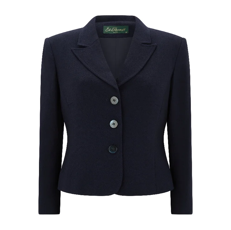 Navy Jennifer Tailored Wool Crepe Jacket Boat Neck Shawl Collar Notched Collar