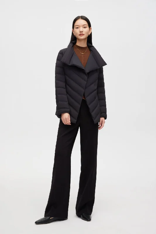 Roll Collar Goose Down Short Jacket Belted Jacket Elasticated Jacket Padded Jacket