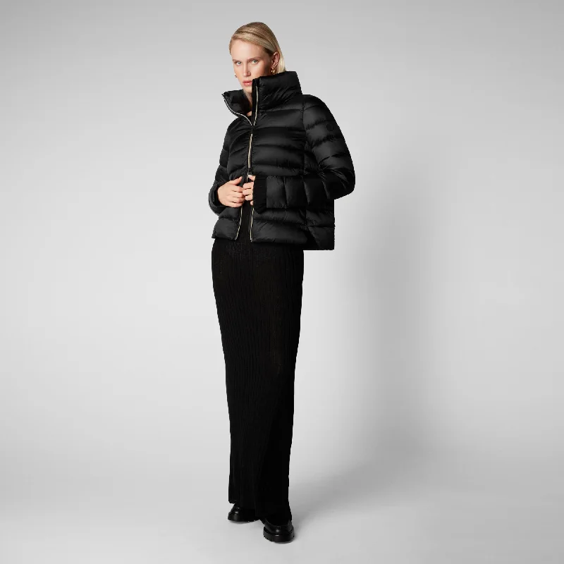 Women's Elsie Puffer Jacket in Black Print Jacket Jacquard Jacket Patchwork Jacket