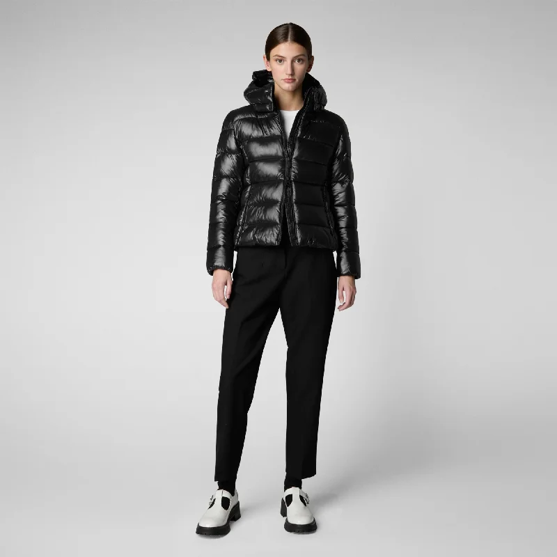 Women's Hooded Puffer Jacket Cosmary in Black Faux Fur Jacket Real Fur Jacket Shearling Jacket