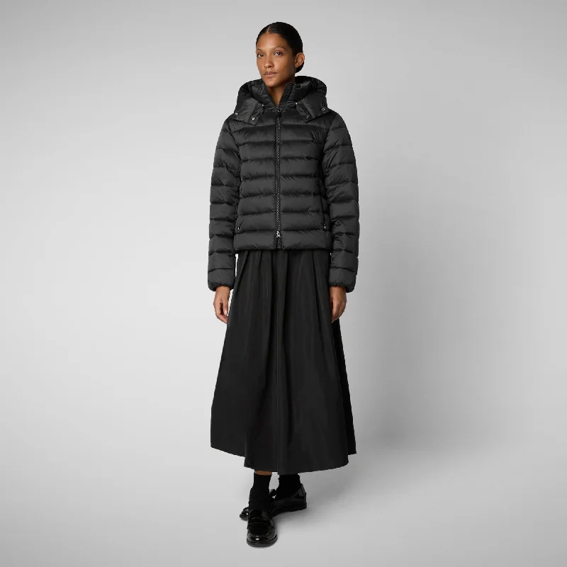 Women's animal free Puffer jacket Liana in black Boat Neck Shawl Collar Notched Collar