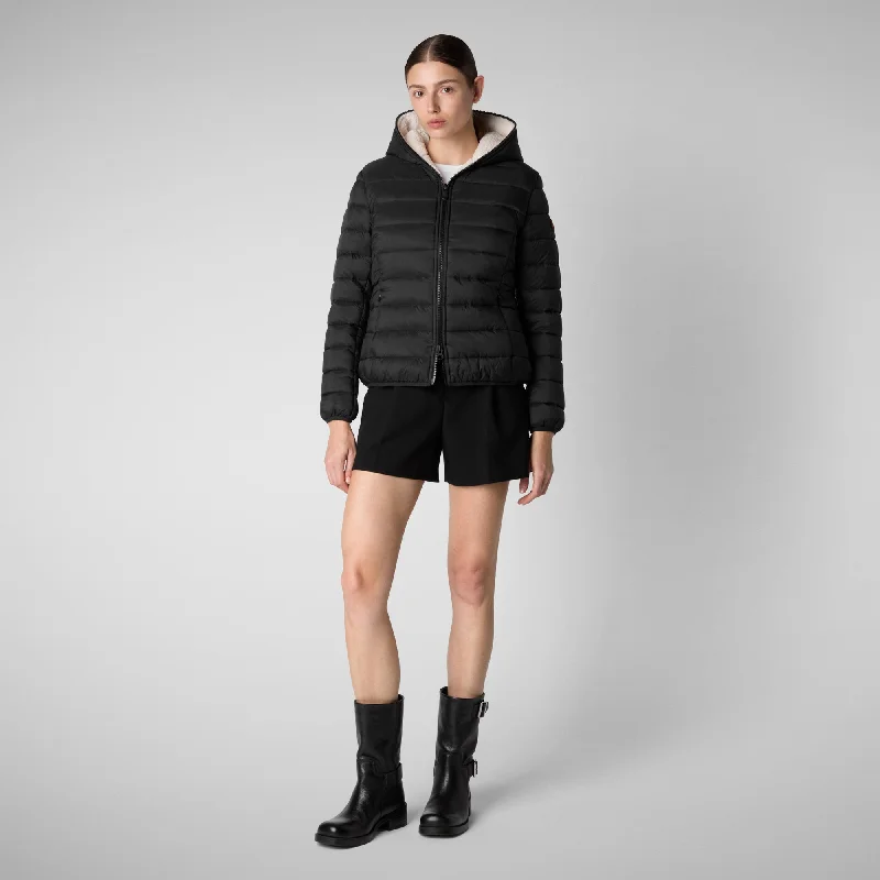 Women's animal free Puffer jacket Ethel in black Satin Fabric Silk Fabric Chiffon Fabric