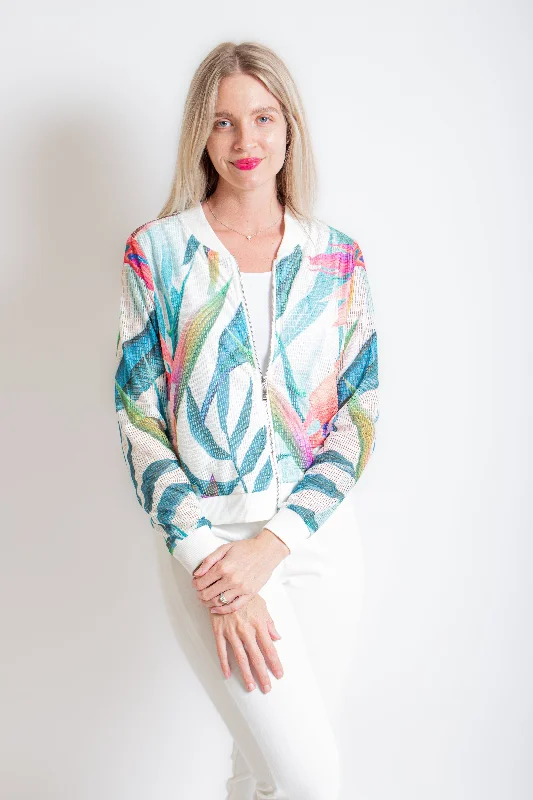 Bright Palm Bomber Jacket Hooded Jacket Caped Jacket Shawl Collar Jacket