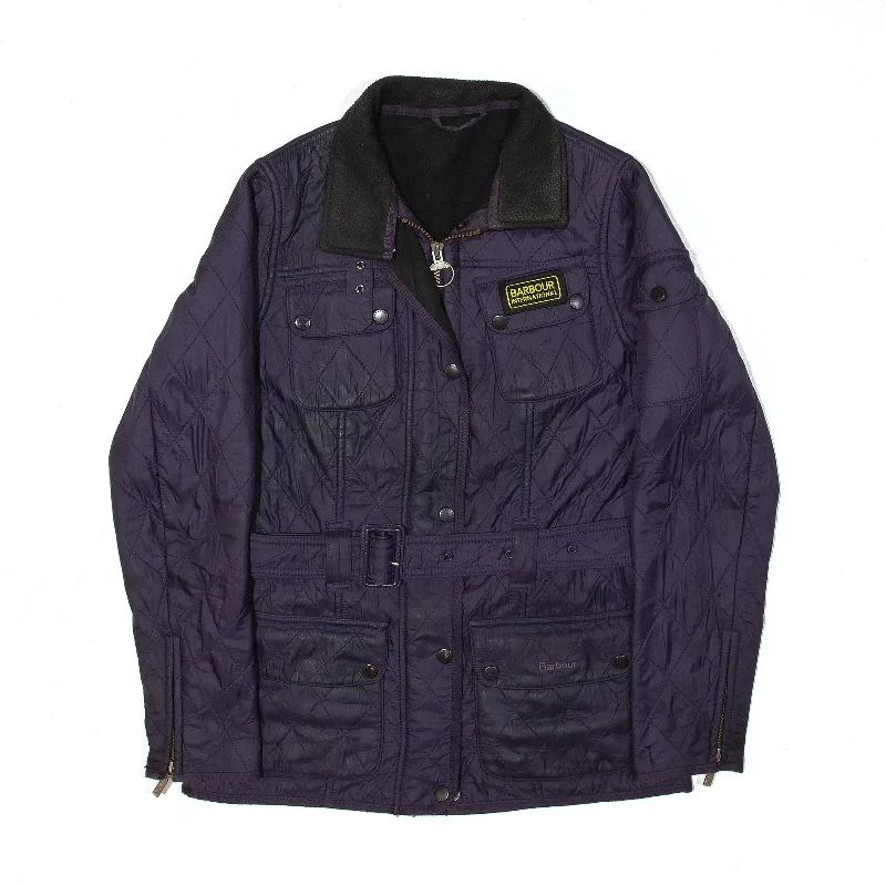 BARBOUR INTERNATIONAL Fleece Lined Belted Purple Quilted Jacket Womens S Elasticated Jacket Padded Jacket Insulated Jacket