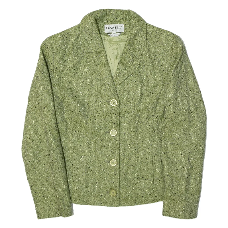 BASILE Womens Blazer Jacket Green Wool 90s XS Front Pockets Side Pockets Patch Pockets