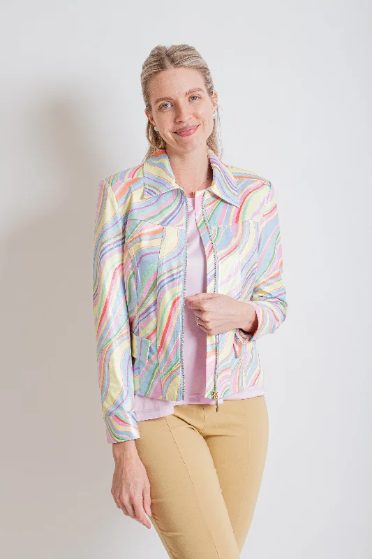 Light Multicolor Jacket A-Line Jacket Boat Neck Shawl Collar