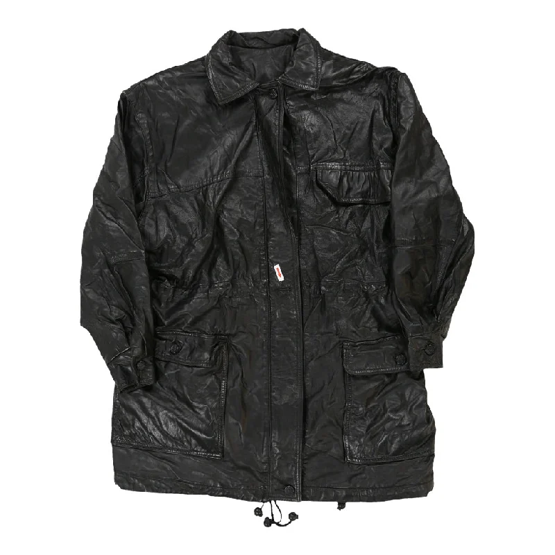 Bianca Leather Jacket - Large Black Leather Bomber Jacket Anorak Windbreaker