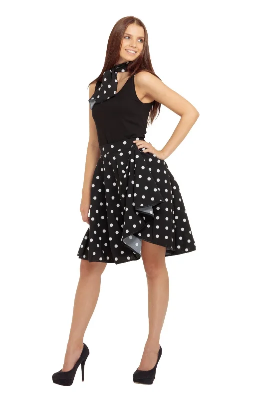 1950's Rock n Roll Black and White Polka Dot Skirt denim skirt casual