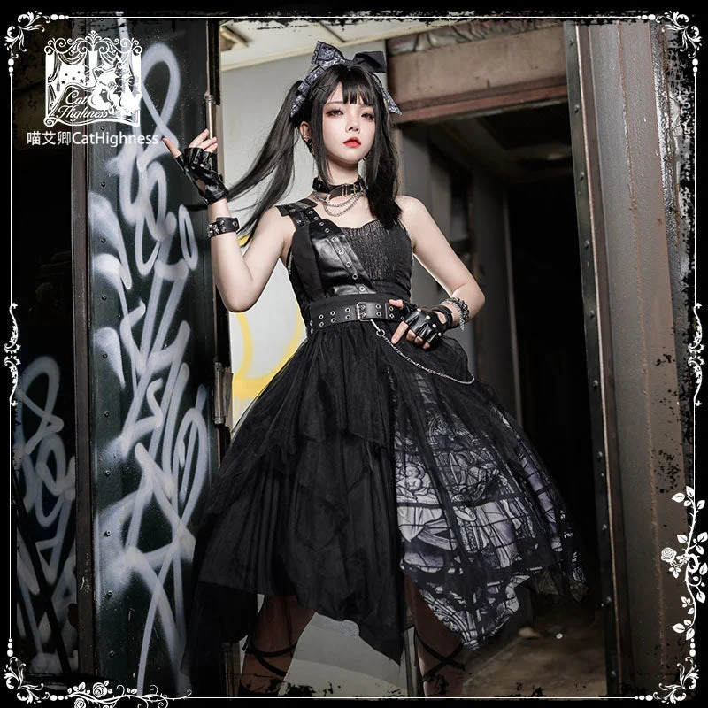 Mutism Relief Irregular Half Skirt One Piece Gothic Lolita velvet skirt luxury
