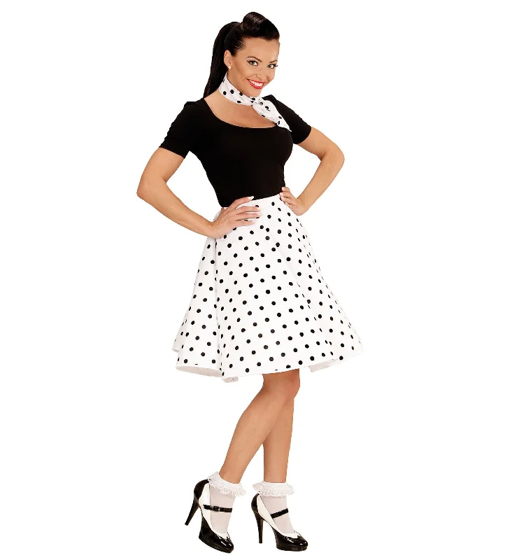50's Rockabilly White Polka Dot Skirt and Neckscarf velvet skirt rich