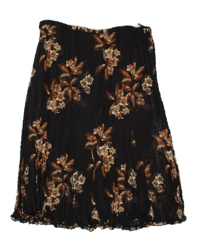 ANN HARVEY Womens A-Line Skirt UK 24 4XL W48 Black Floral Polyester denim skirt casual