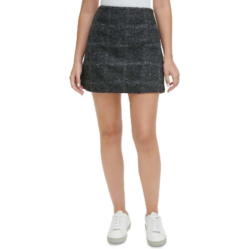 Womens Plaid A-Line Mini Skirt silk skirt lustrous