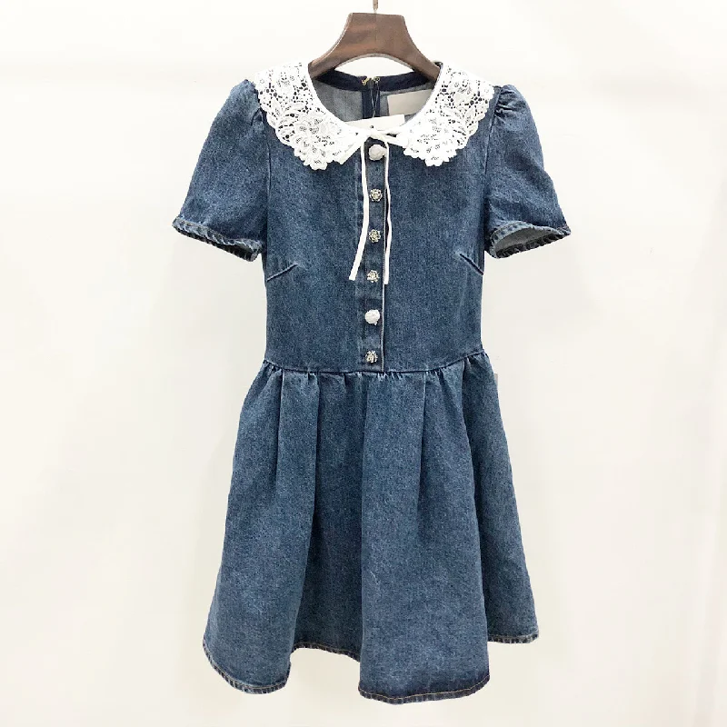 Denim Skirt Delicate Doll Collar athletic skirt fit