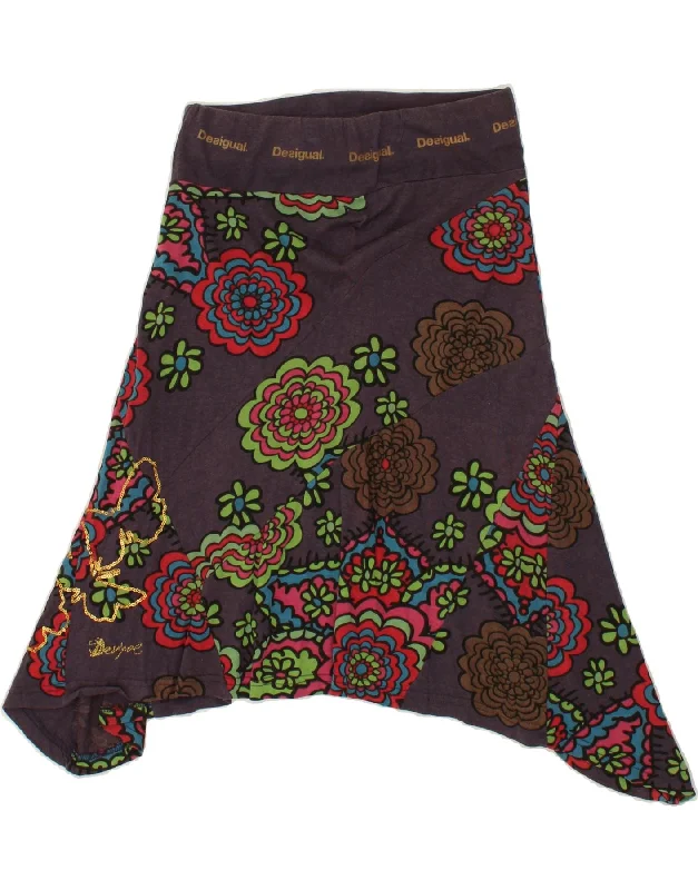DESIGUAL Womens Asymmetrical Skirt Small W27  Navy Blue Floral wool skirt breathable