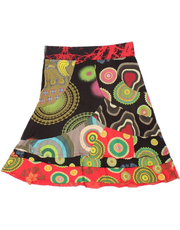 DESIGUAL Womens Graphic A-Line Skirt Large W34  Black Colourblock Cotton low waist skirt
