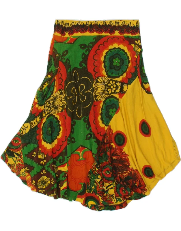 DESIGUAL Womens Graphic A-Line Skirt XS W26  Multicoloured Floral linen skirt relaxed