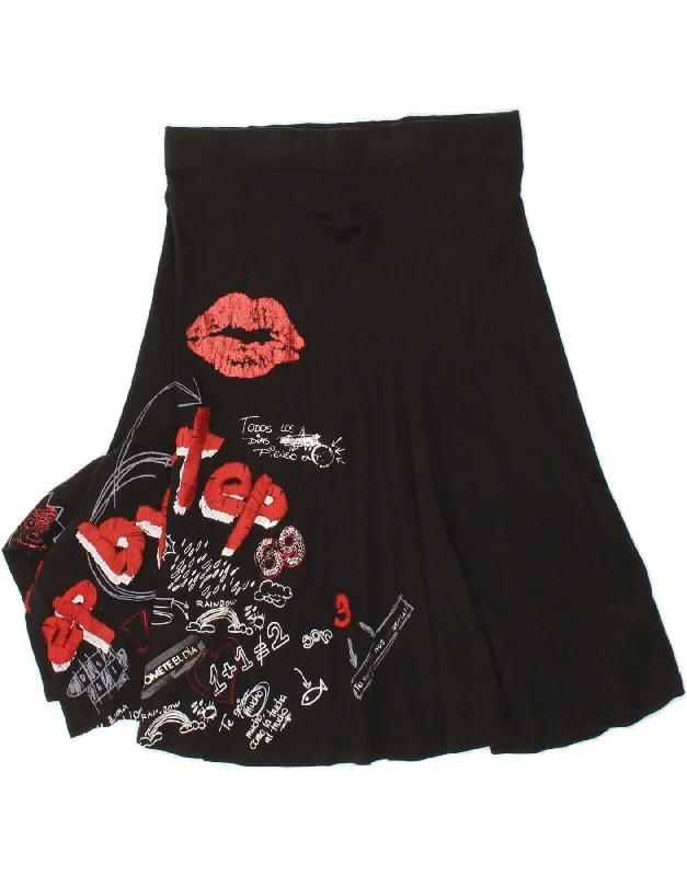 DESIGUAL Womens Graphic Asymmetrical Skirt Medium W28  Black wool skirt warm