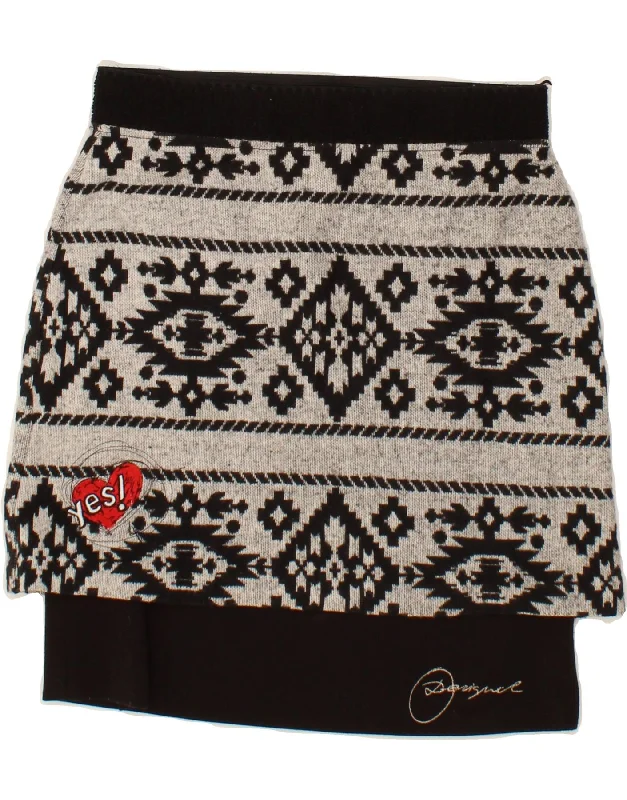 DESIGUAL Womens Knit Straight Skirt XS W25 Black Fair Isle linen skirt breathable